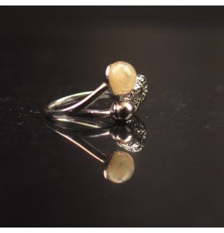 Bague réglable acier inoxydable avec perle de verre – Nouveau modèle - ruban ivoire