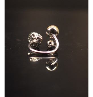 Bague réglable acier inoxydable avec perle de verre – Nouveau modèle - ruban ivoire