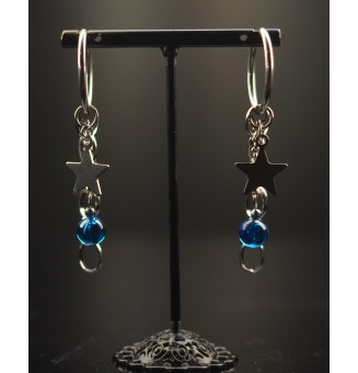 Boucles d’Oreilles ROCK en Verre "turquoise translucide" et acier inoxydable -  par Liloo Créations