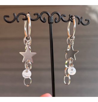 Boucles d’Oreilles ROCK en Verre "blanc" et acier inoxydable -  par Liloo Créations
