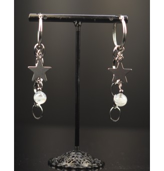 Boucles d’Oreilles ROCK en Verre "blanc" et acier inoxydable -  par Liloo Créations