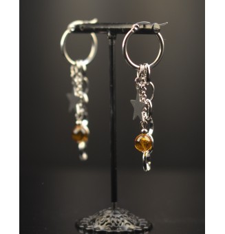 Boucles d’Oreilles ROCK en Verre "AMBRE CLAIR" et acier inoxydable -  par Liloo Créations