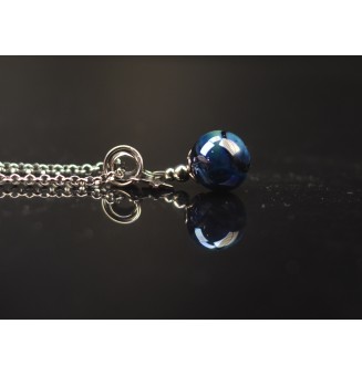 collier artisanal étoile 44 + 3 cm "noir et bleu psyché" perles de verre filé - acier inoxydable