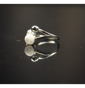 Bague réglable acier inoxydable avec perle de verre – Nouveau modèle - blanc
