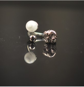 Bague réglable acier inoxydable avec perle de verre – Nouveau modèle - blanc
