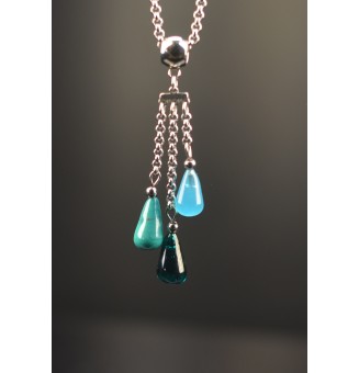 collier gouttes "vert" en perles de verre filé - acier inoxydable" perles de verre filé au chalumeau
