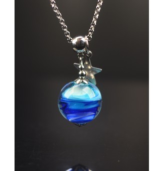 Collier "BLEU" en Perles de Verre et acier inoxydable 70 cm