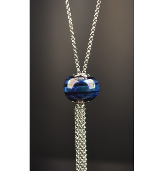 Collier Long Épuré avec Perle noir et bleu psyché, en Verre Filé – Liloo Créations  74 cm