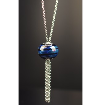 Collier Long Épuré avec Perle noir et bleu psyché, en Verre Filé – Liloo Créations  74 cm