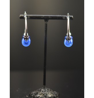 Créoles 3 cm en Acier Inoxydable avec perles de verre "bleu"