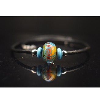 collier multicolore 44+3 cm avec perles de verre cuir noir