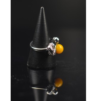 Bague réglable acier inoxydable avec perle de verre – Nouveau modèle - jaune