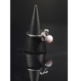 Bague réglable acier inoxydable avec perle de verre – Nouveau modèle - rose opale