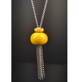 Collier Long Épuré avec Perle JAUNE, en Verre Filé – Liloo Créations  75 cm