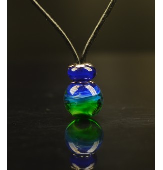 Collier en Perles de Verre Filé 44+3 cm "Élégance Murano "bleu / vert" -cuir noir