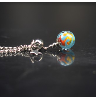 collier artisanal "etoile" 45 + 3 cm "multicolore" perles de verre filé - acier inoxydable