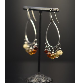 Boucles d’oreilles en acier inoxydable et perles de verre filé "Ambre"