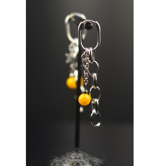 Boucles d’Oreilles ROCK en Verre "jaune " et acier inoxydable -  par Liloo Créations