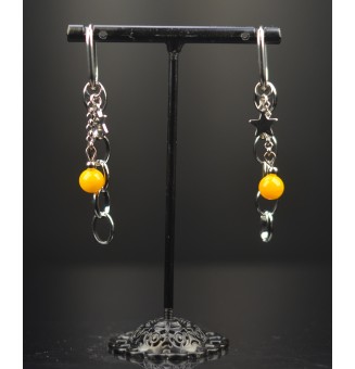 Boucles d’Oreilles ROCK en Verre "jaune " et acier inoxydable -  par Liloo Créations