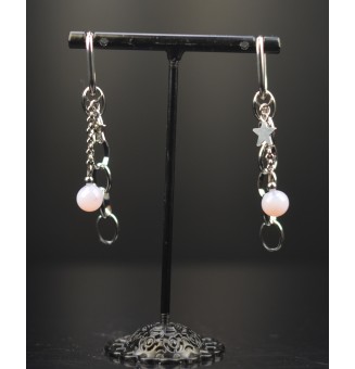 Boucles d’Oreilles ROCK en Verre "rose opale" et acier inoxydable -  par Liloo Créations
