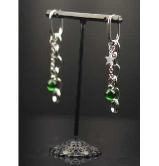 Boucles d’Oreilles ROCK en Verre "vert émeraude" et acier inoxydable -  par Liloo Créations
