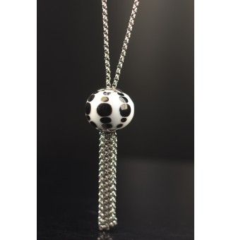 Collier Long Épuré avec Perle blenc/noir ,  en Verre Filé – Liloo Créations  76 cm