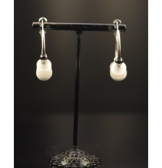 Créoles 3 cm en Acier Inoxydable avec perles de verre "blanc"