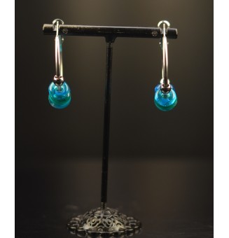 Créoles 3 cm en Acier Inoxydable avec perles de verre "bleu vert"