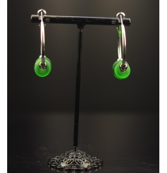 Créoles 3 cm en Acier Inoxydable avec perles de verre "vert"