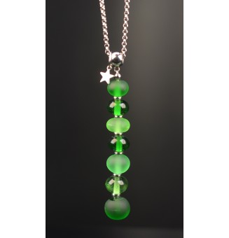 Collier "Éclat de Joie" "vert" en perles de verre filé - acier inoxydable