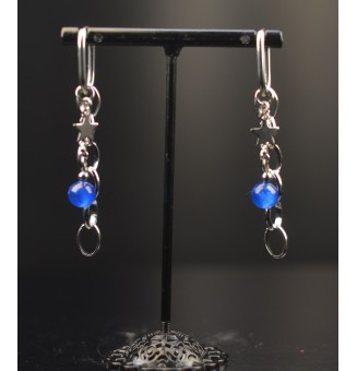Boucles d’Oreilles ROCK en Verre "bleu " et acier inoxydable -  par Liloo Créations
