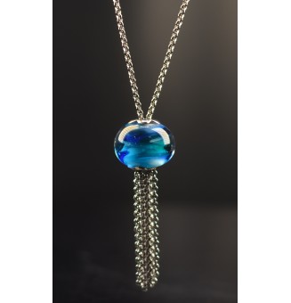 Collier Long Épuré avec Perle bleu ,  en Verre Filé – Liloo Créations  76 cm