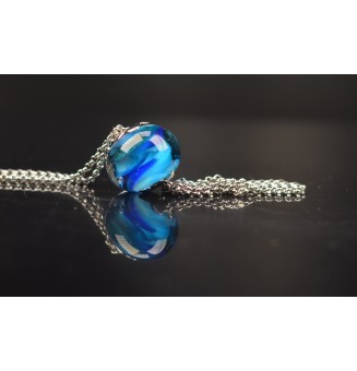 Collier Long Épuré avec Perle bleu ,  en Verre Filé – Liloo Créations  76 cm