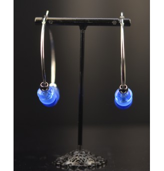 Créoles 5 cm en Acier Inoxydable avec perles de verre "bleu"