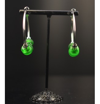 Créoles 4 cm en Acier Inoxydable avec perles de verre "VERT"