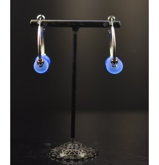 Créoles 3 cm en Acier Inoxydable avec perles de verre "BLEU"
