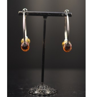 Créoles 4 cm en Acier Inoxydable avec perles de verre "ambre"
