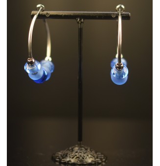 Créoles 4 cm en Acier Inoxydable avec perles de verre "bleu"