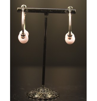 Créoles 3 cm en Acier Inoxydable avec perles de verre "rose"