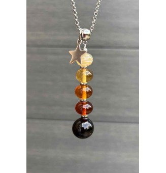 Collier "Éclat de Joie" "ambre" en perles de verre filé - acier inoxydable