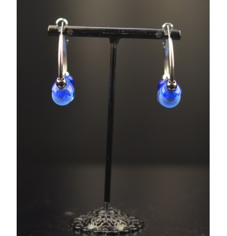 Créoles 3 cm en Acier Inoxydable avec perles de verre "BLEU"