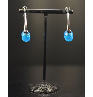 Créoles 3 cm en Acier Inoxydable avec perles de verre "BLEU turquoise"