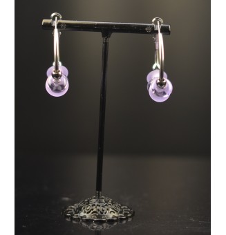 Créoles 3 cm en Acier Inoxydable avec perles de verre "violet mauve"