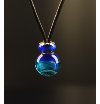 Collier en Perles de Verre Filé 46+3 cm "Élégance Murano "bleu" -cuir noir