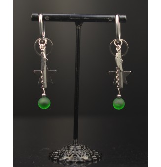 Boucles d’Oreilles ROCK en Verre "vert givré" et acier inoxydable -  par Liloo Créations