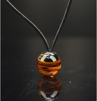 Collier en Perles de Verre Filé 44+3 cm "Élégance Murano "noir/caramel" -cuir noir