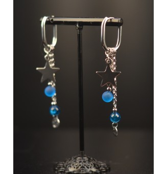 Boucles d’Oreilles en Verre "Turquoise" et acier inoxydable -  par Liloo Créations