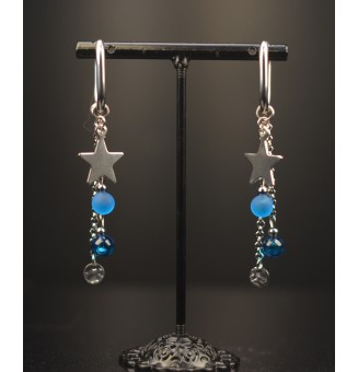 Boucles d’Oreilles en Verre "Turquoise" et acier inoxydable -  par Liloo Créations