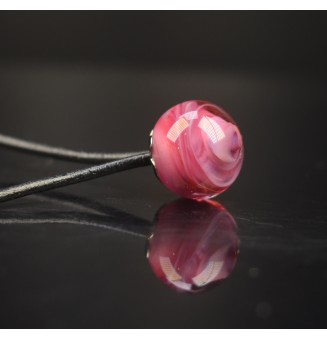Collier en Perles de Verre Filé 46+3 cm "Élégance Murano "rose" -cuir noir