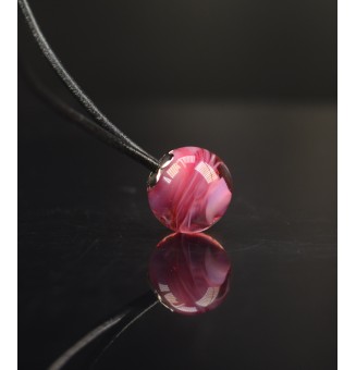 Collier en Perles de Verre Filé 46+3 cm "Élégance Murano "rose" -cuir noir